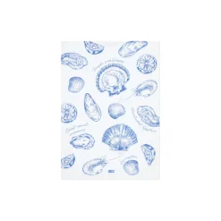 Shell Printed Organic Cotton Kitchen Towel, white/blue