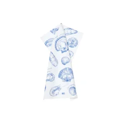Shell Printed Organic Cotton Kitchen Towel, white/blue