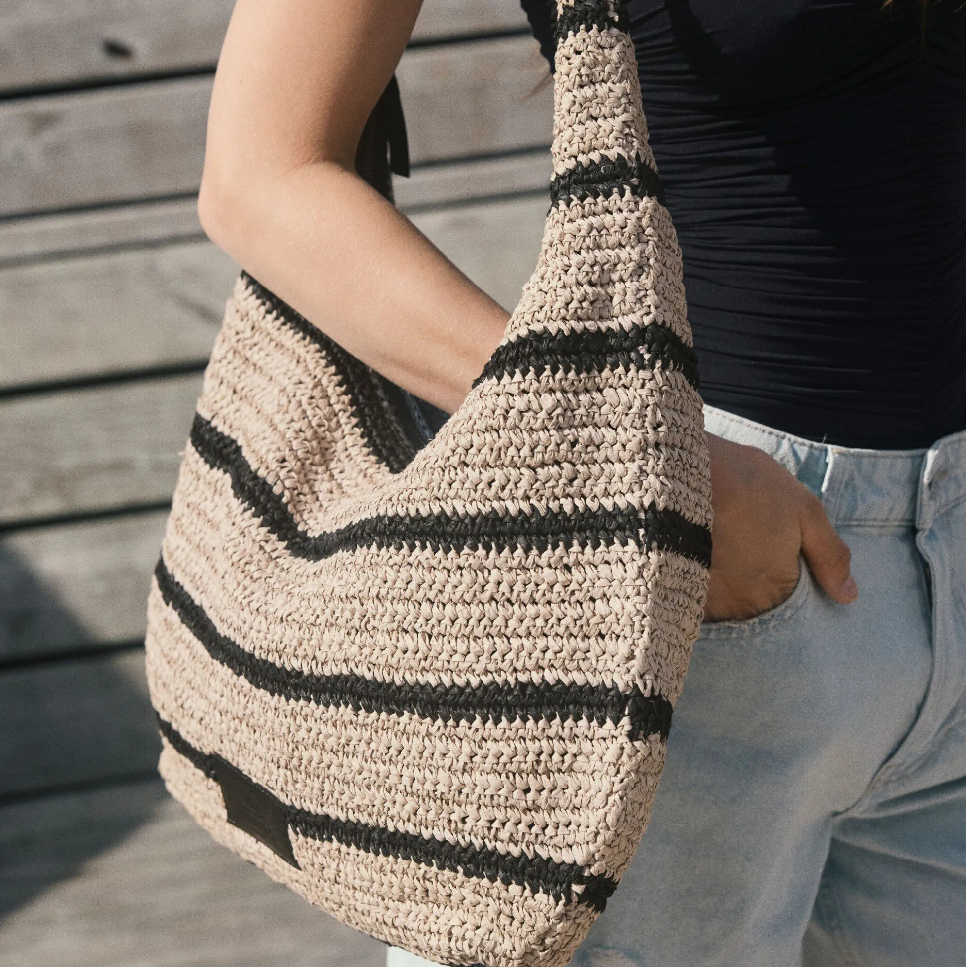 SoleaMBG Bag, Raffia, natural/black mix w/black