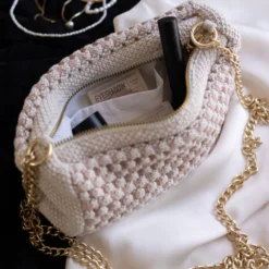 Strikket Clutch Kæde Multi, beige-rose-brown