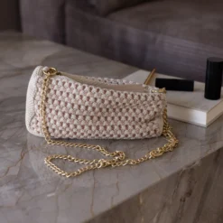Strikket Clutch Kæde Multi, beige-rose-brown
