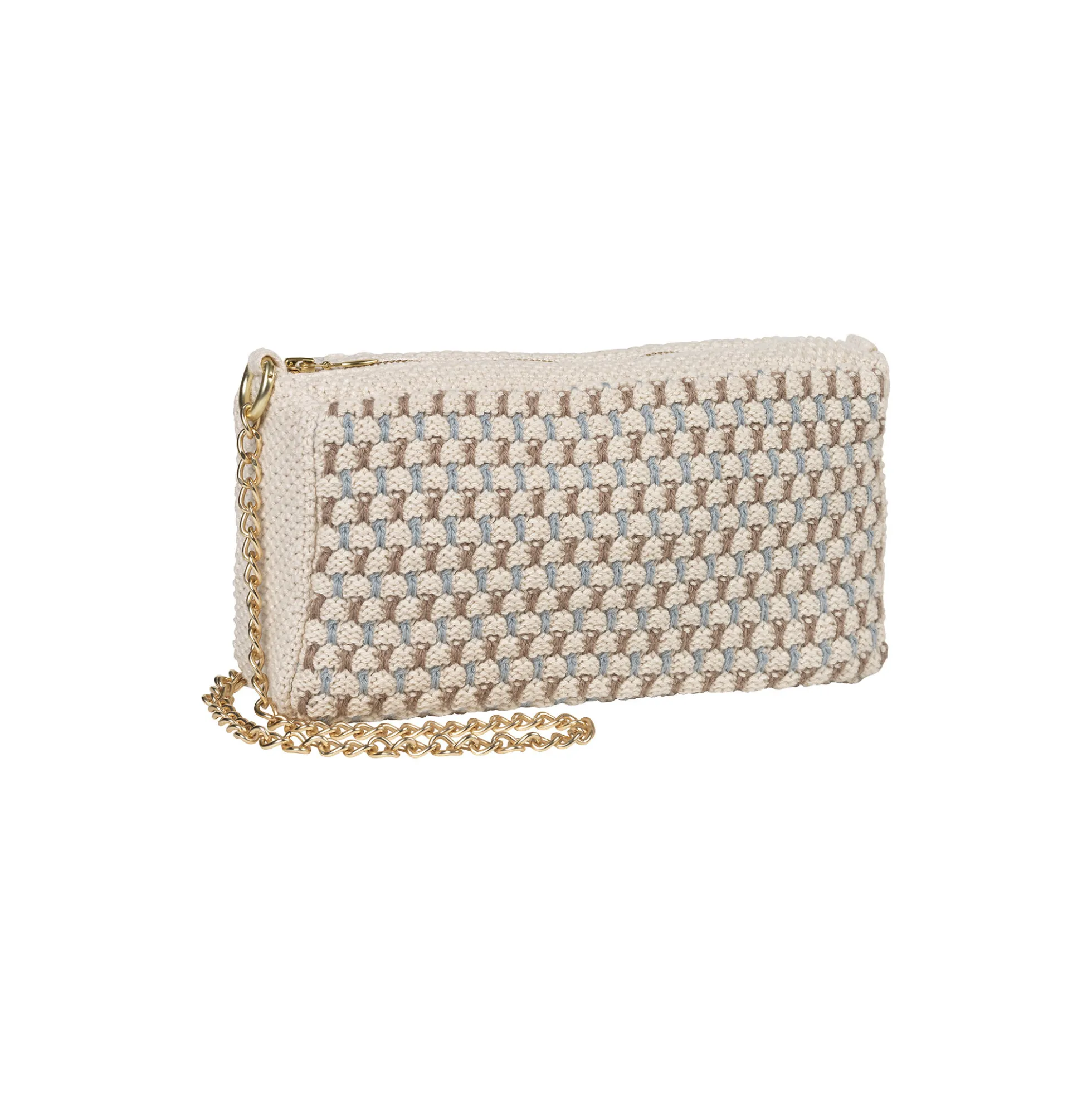 Strikket Clutch Kæde Multi, beige-blue-brown