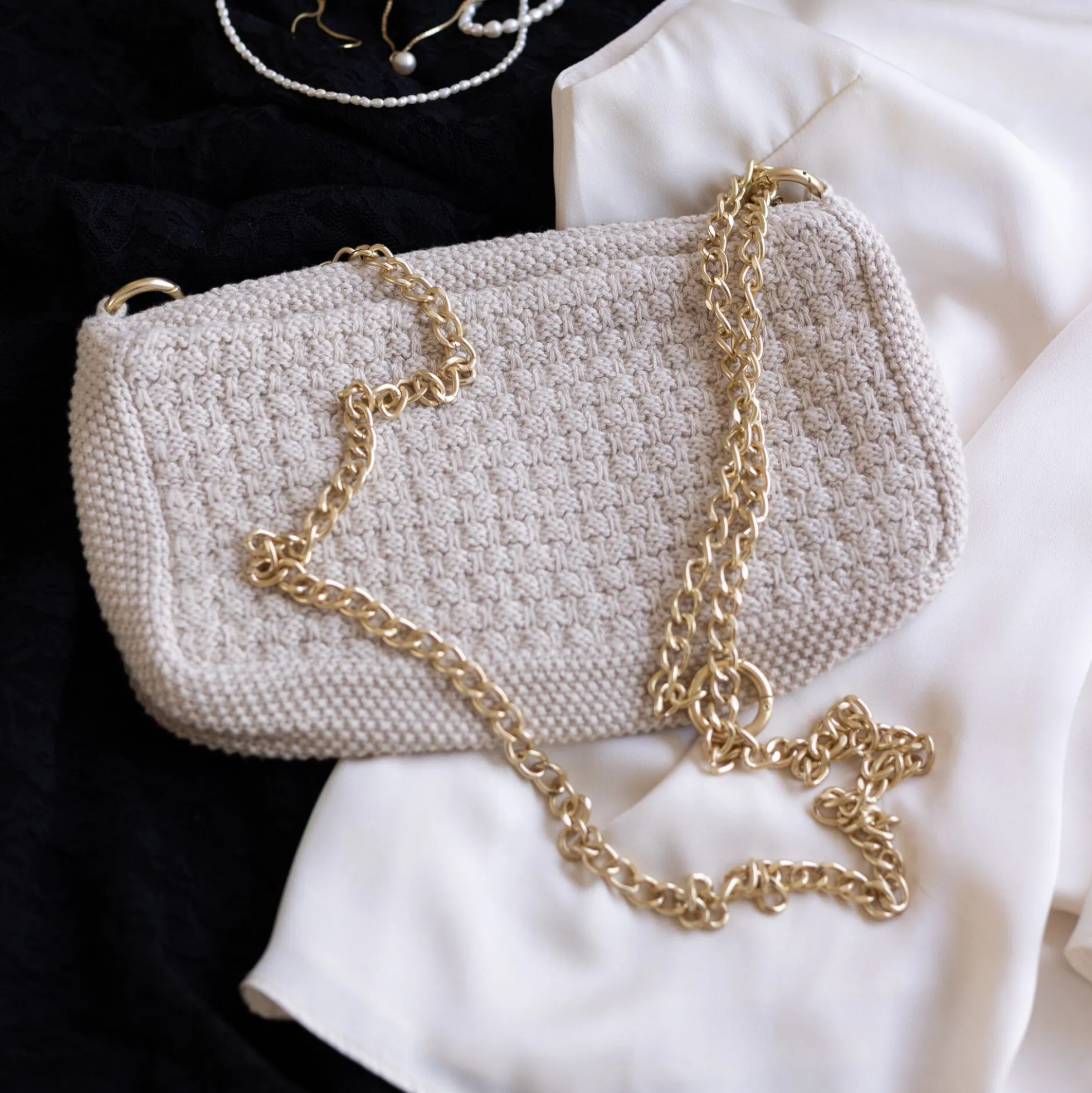 Strikket Clutch Kæde Petra, beige melange