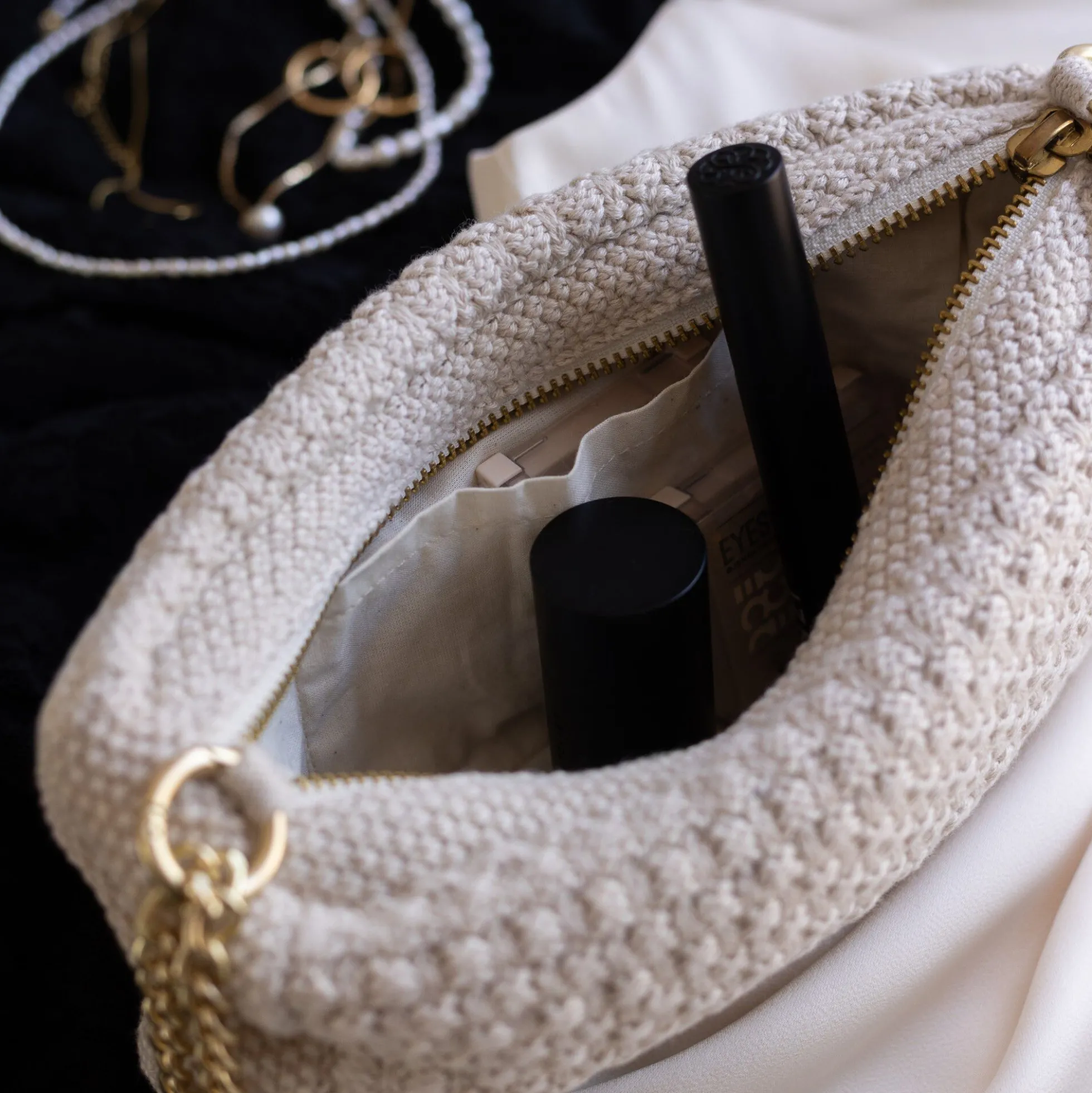 Strikket Clutch Kæde Petra, beige melange