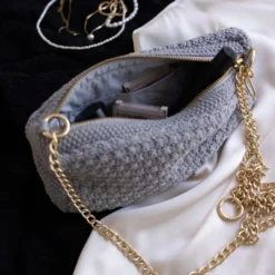 Strikket Clutch Kæde Petra, med grey melange