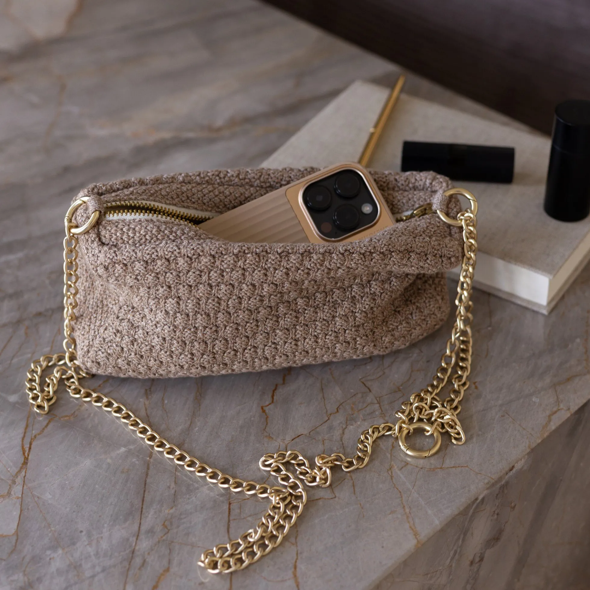 Strikket Clutch Kæde Petra, tiger melange