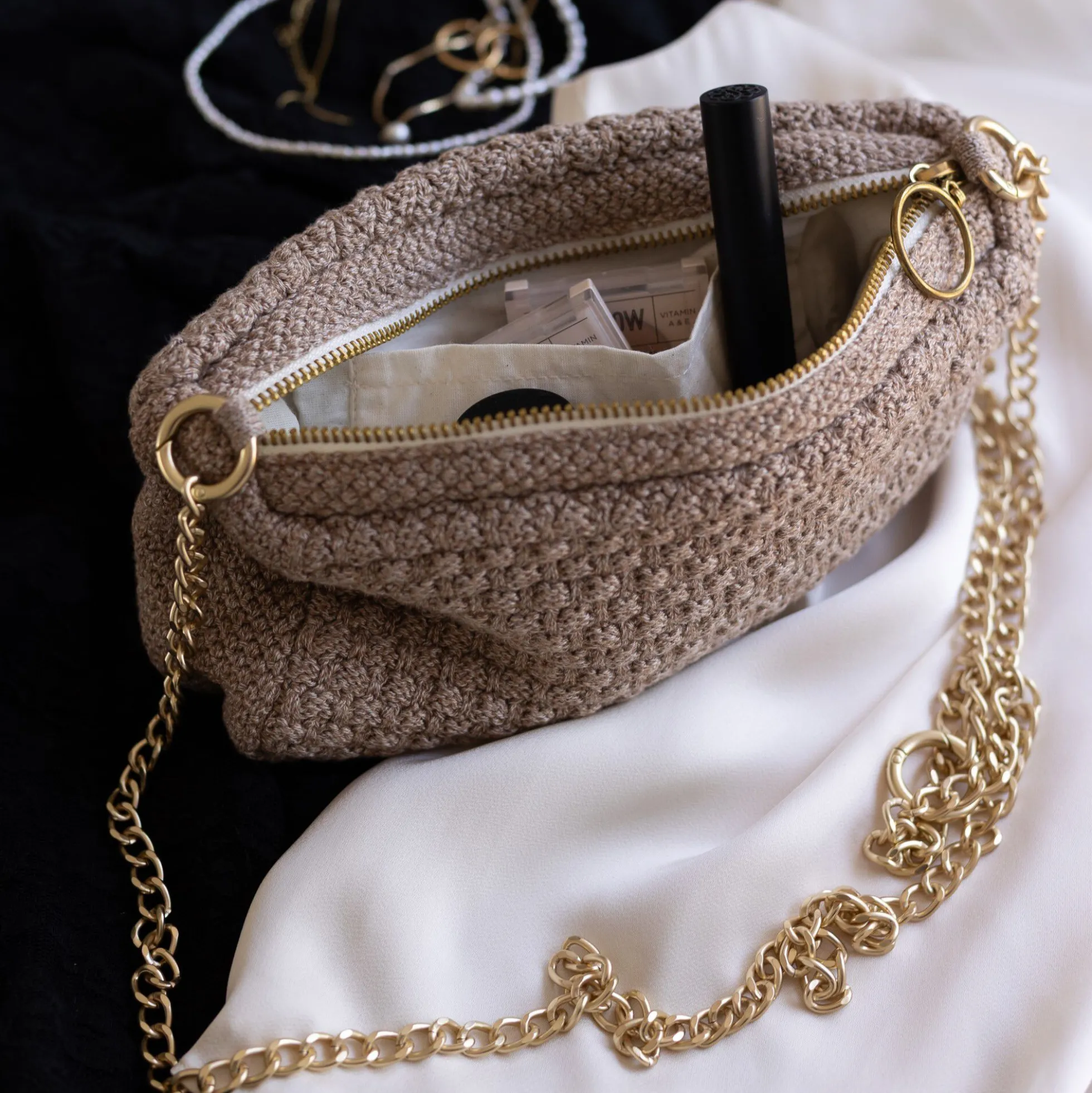 Strikket Clutch Kæde Petra, tiger melange