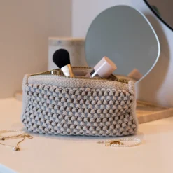 Strikket Clutch Multi, beige-blue-brown