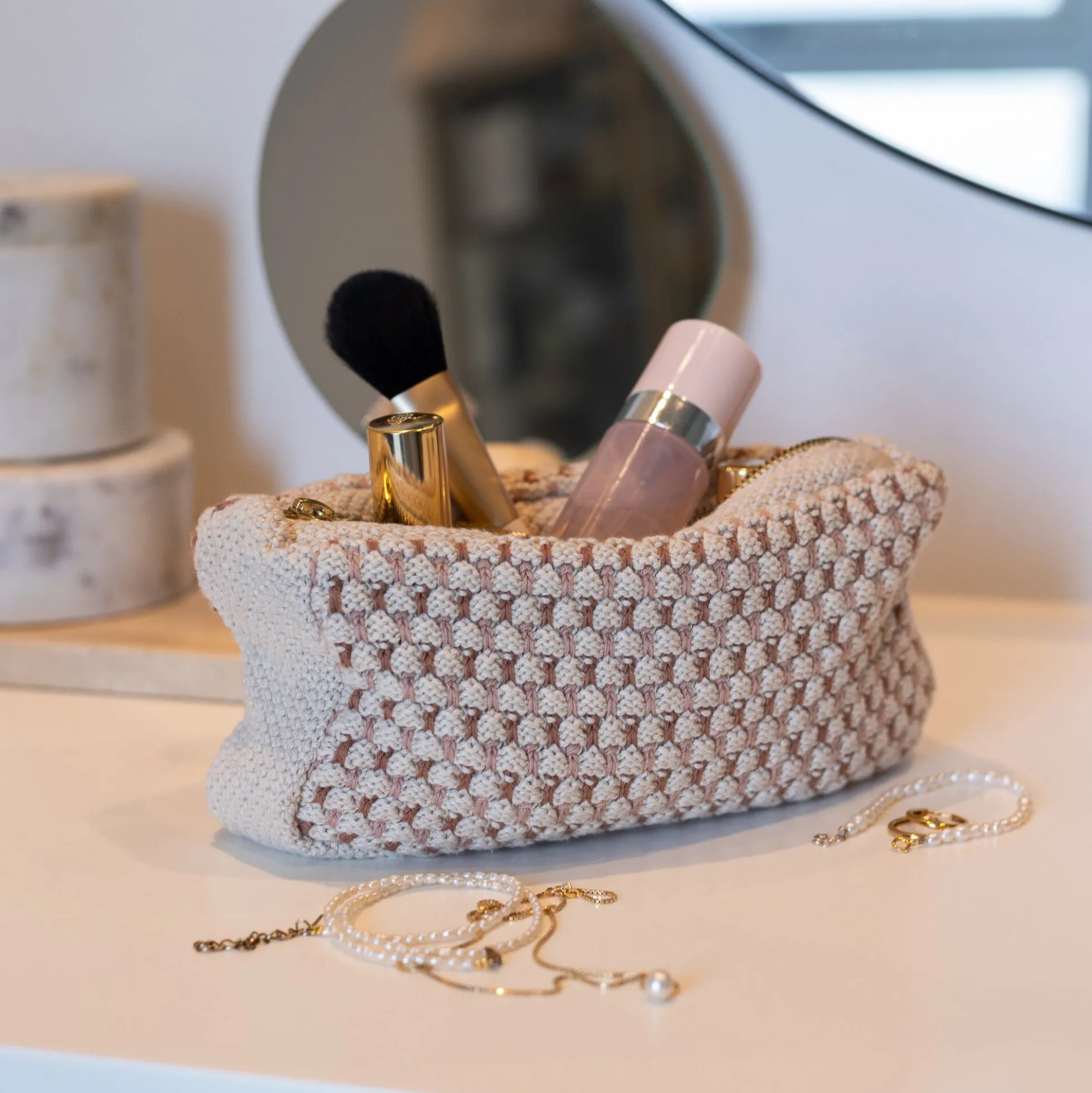 Strikket Clutch Multi, beige-rose-brown