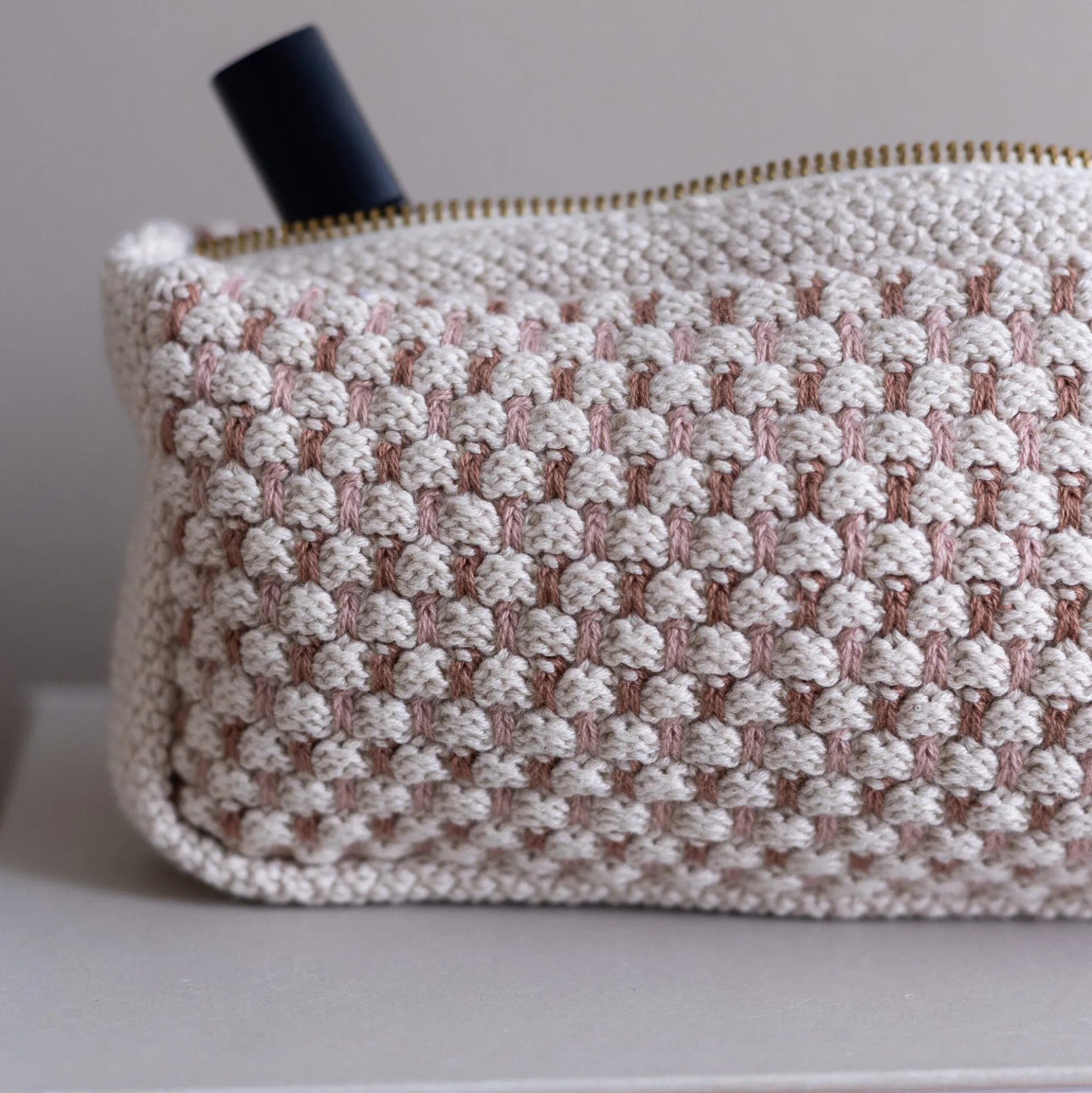 Strikket Clutch Multi, beige-rose-brown