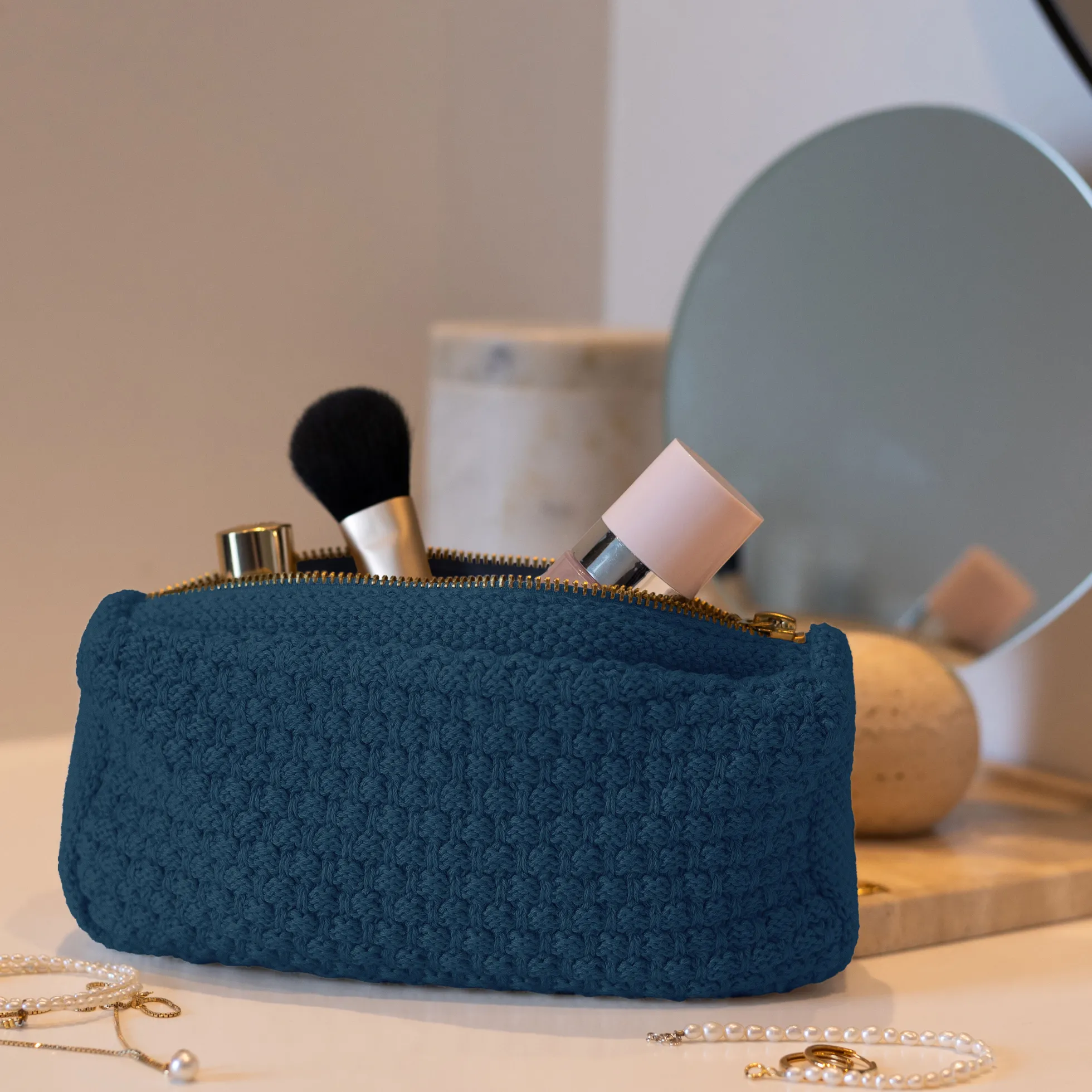 Strikket Clutch Petra, dark blue melange