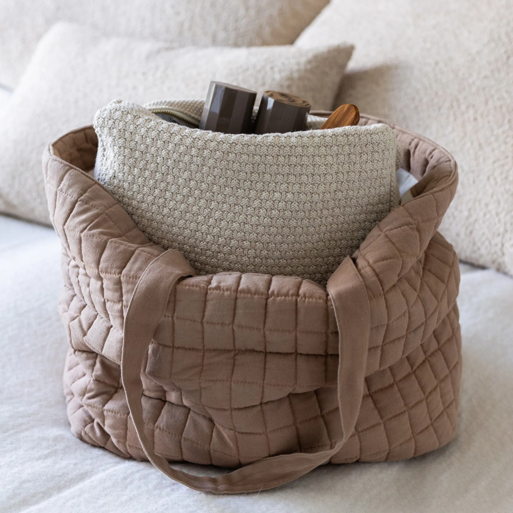 Strikket Toilettaske Petra, beige melange