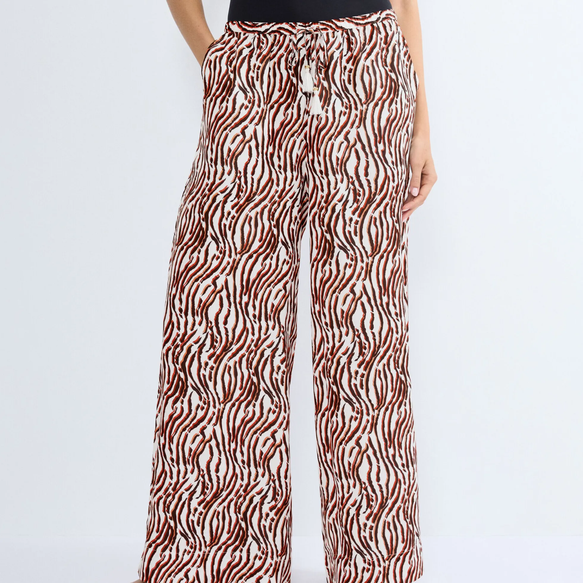 Summer Satin Trousers, white - dark combination