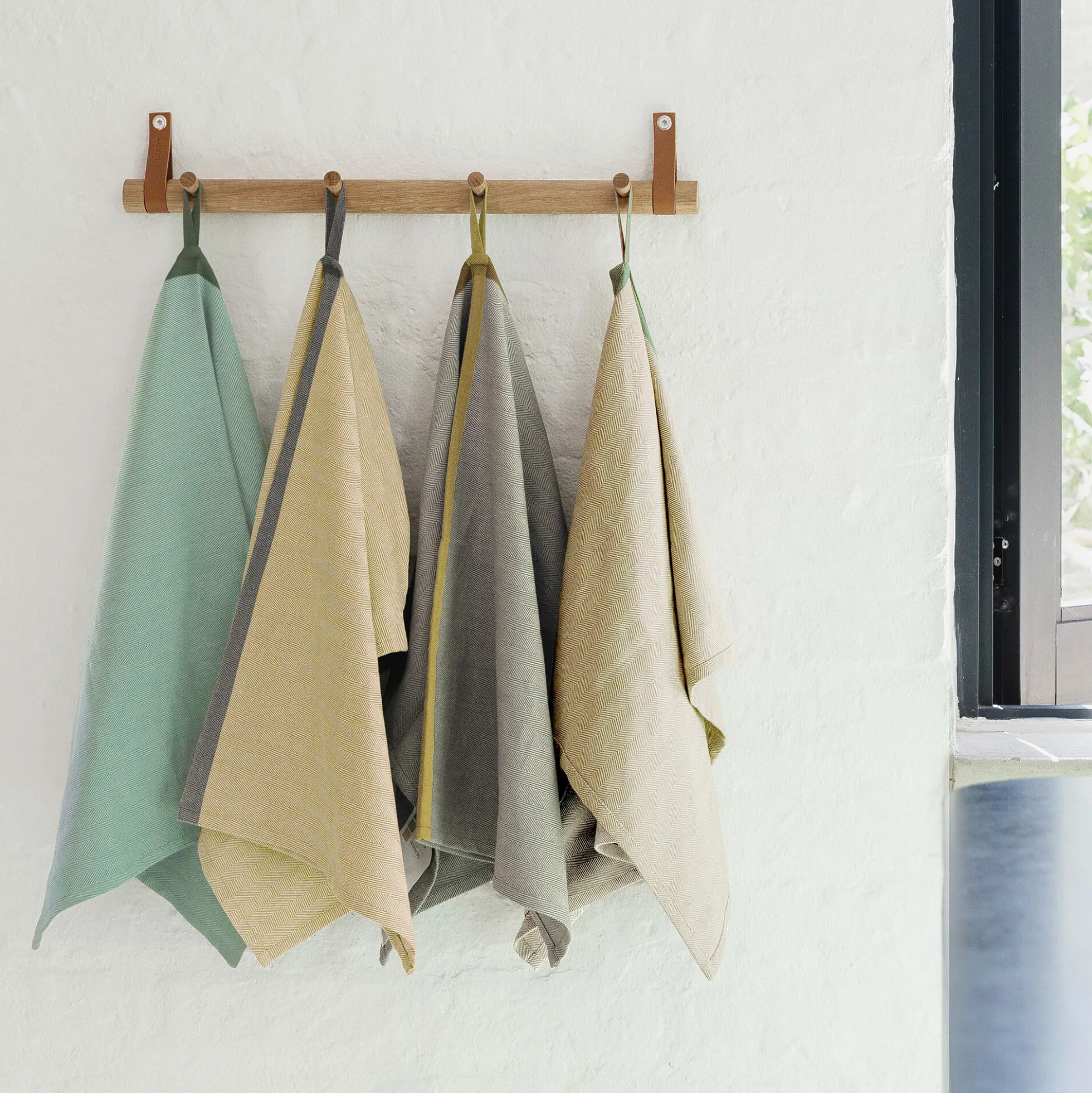 Tea towel herringbone twill 2 stk., taupe/green