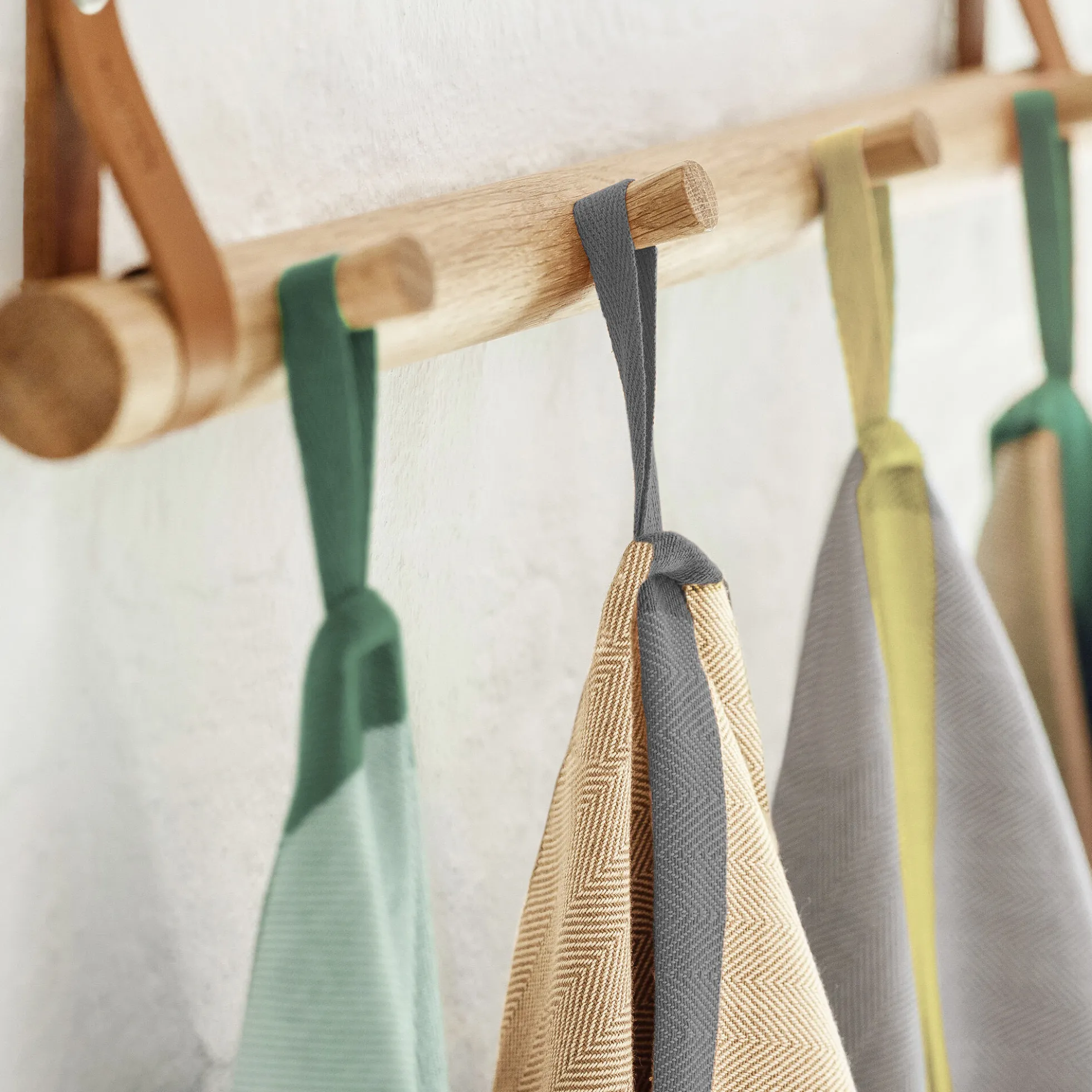 Tea towel herringbone twill 2 stk., taupe/green