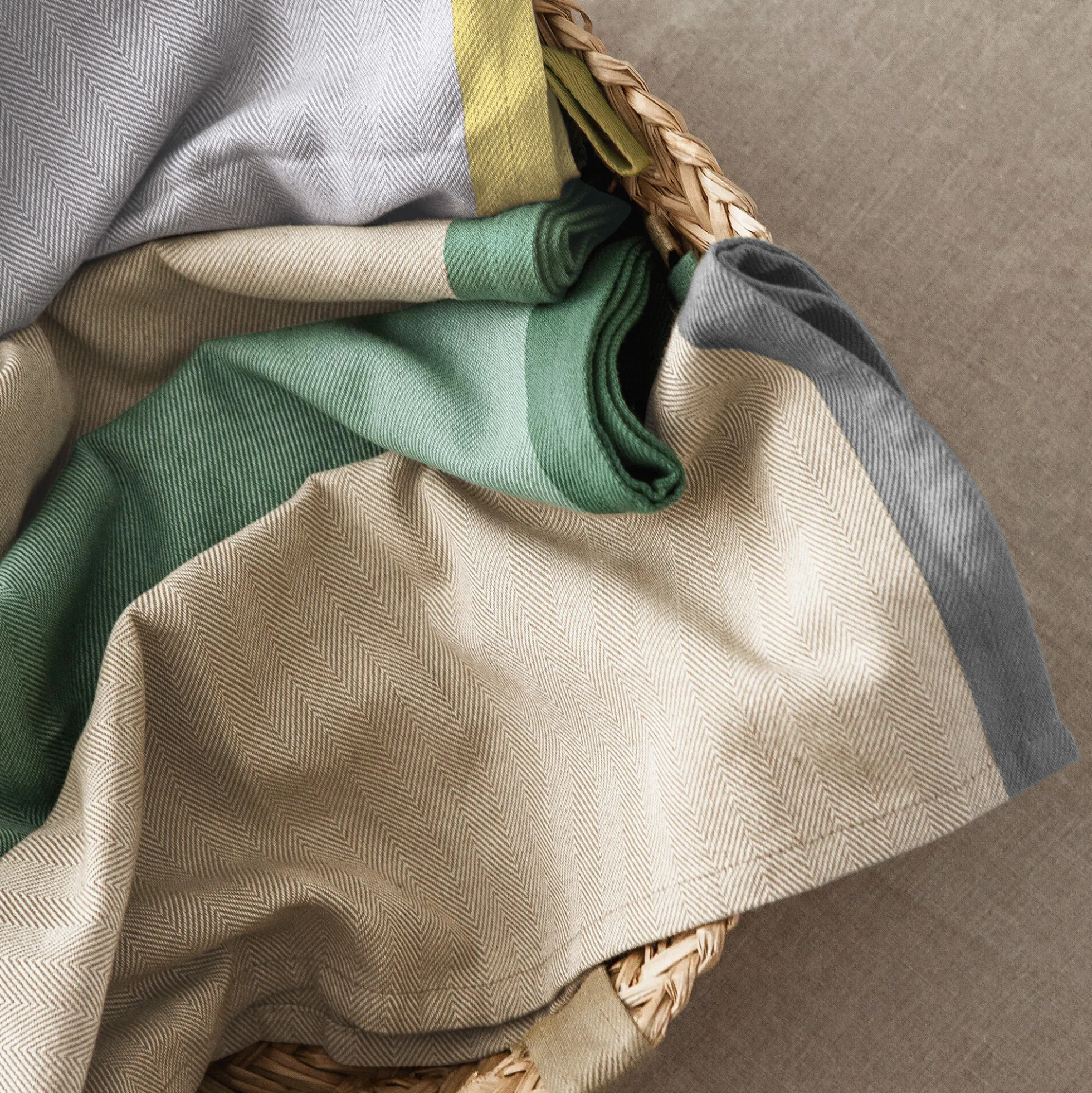Tea towel herringbone twill 2 stk., taupe/green