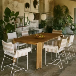 Tropique Dining Chair with Fringes, Leslie Stripe Limonta 40/classic white semi matt