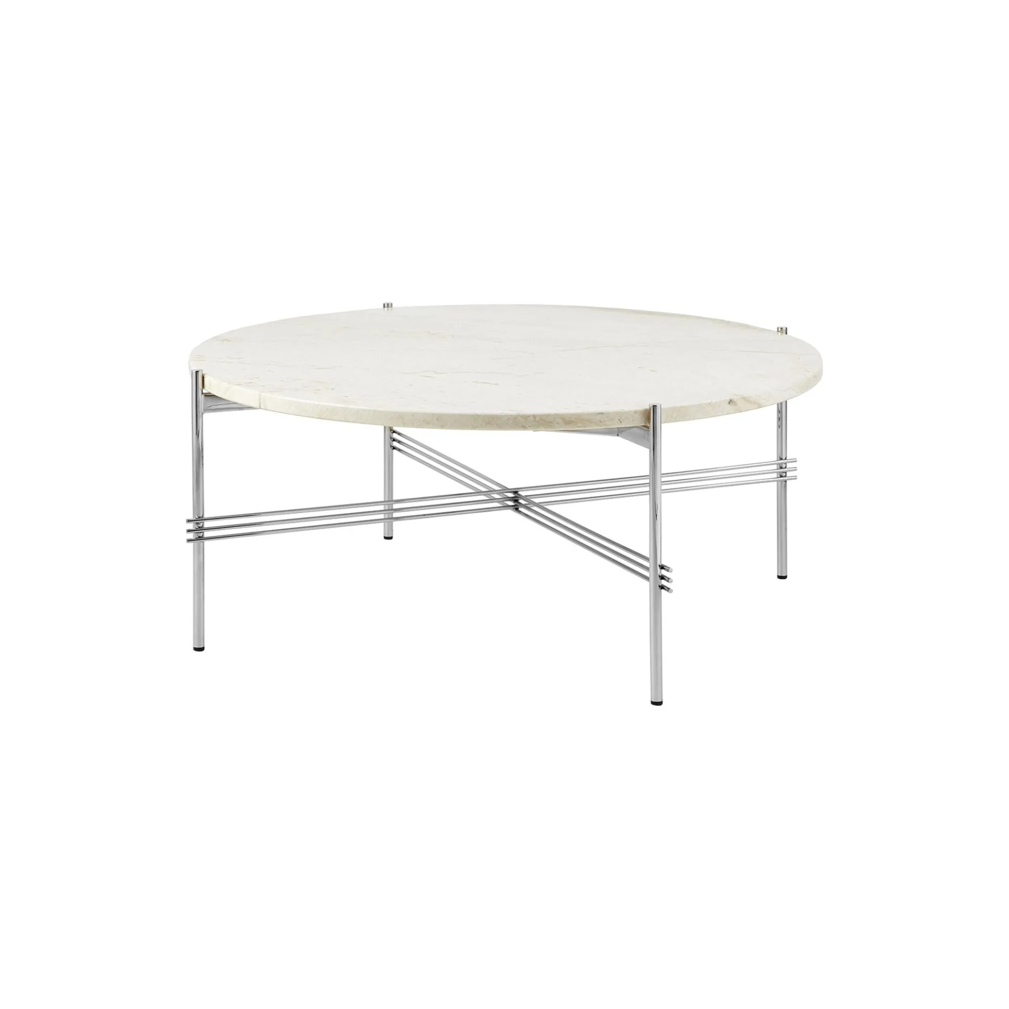 TS Coffee Table Ø80, neutral white travertine/steel
