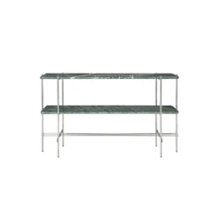 TS Console with 2 Racks, green guatemala marble/steel
