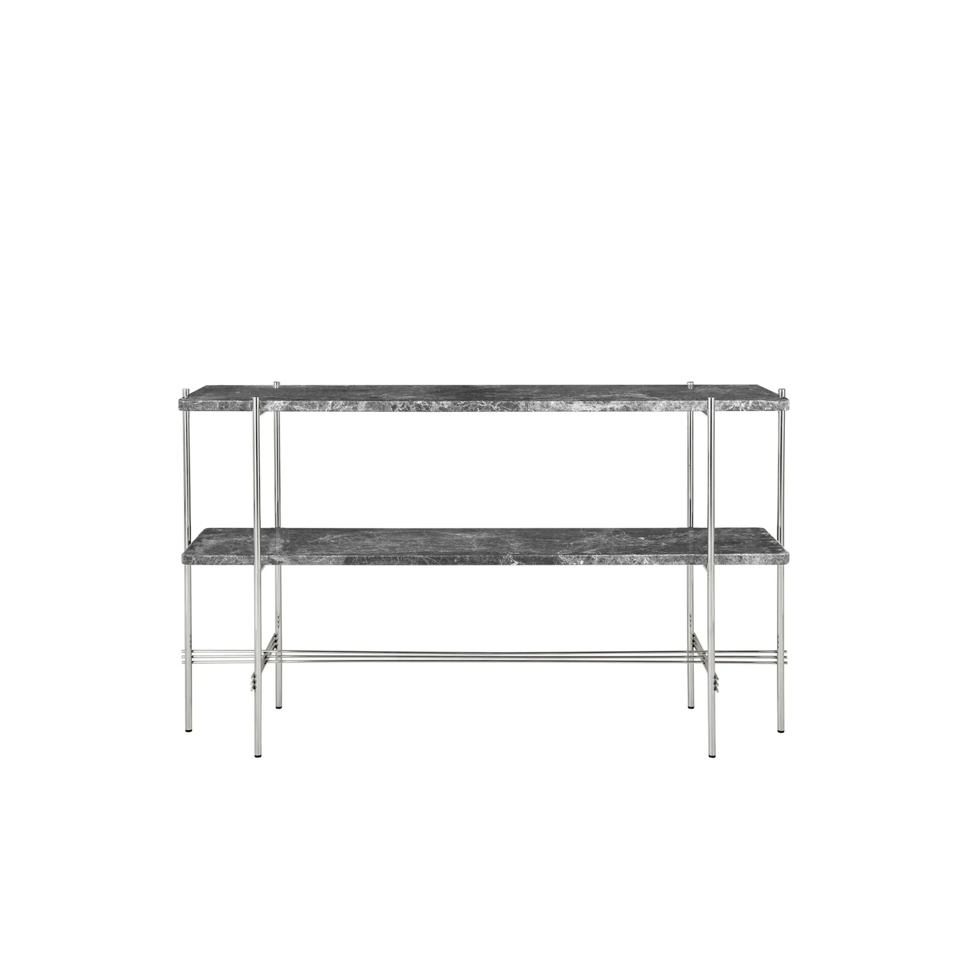 TS Console with 2 Racks, grey emperador marble/steel
