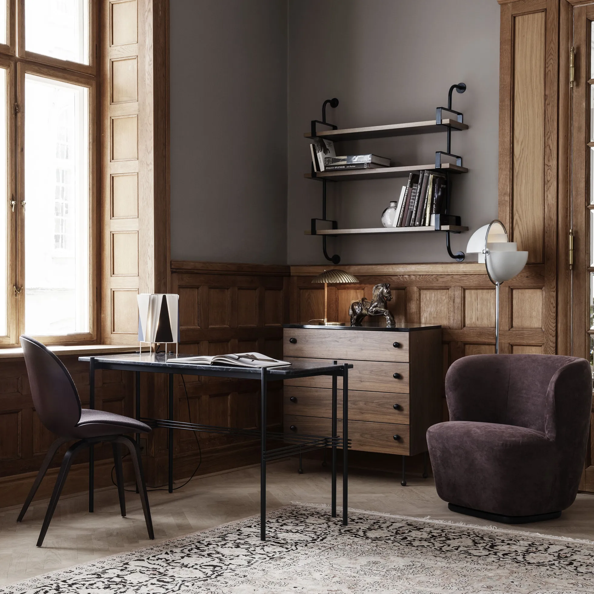 TS Desk, black marquina marble/black