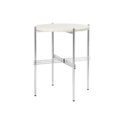 TS Side Table Round, neutral white travertine/steel
