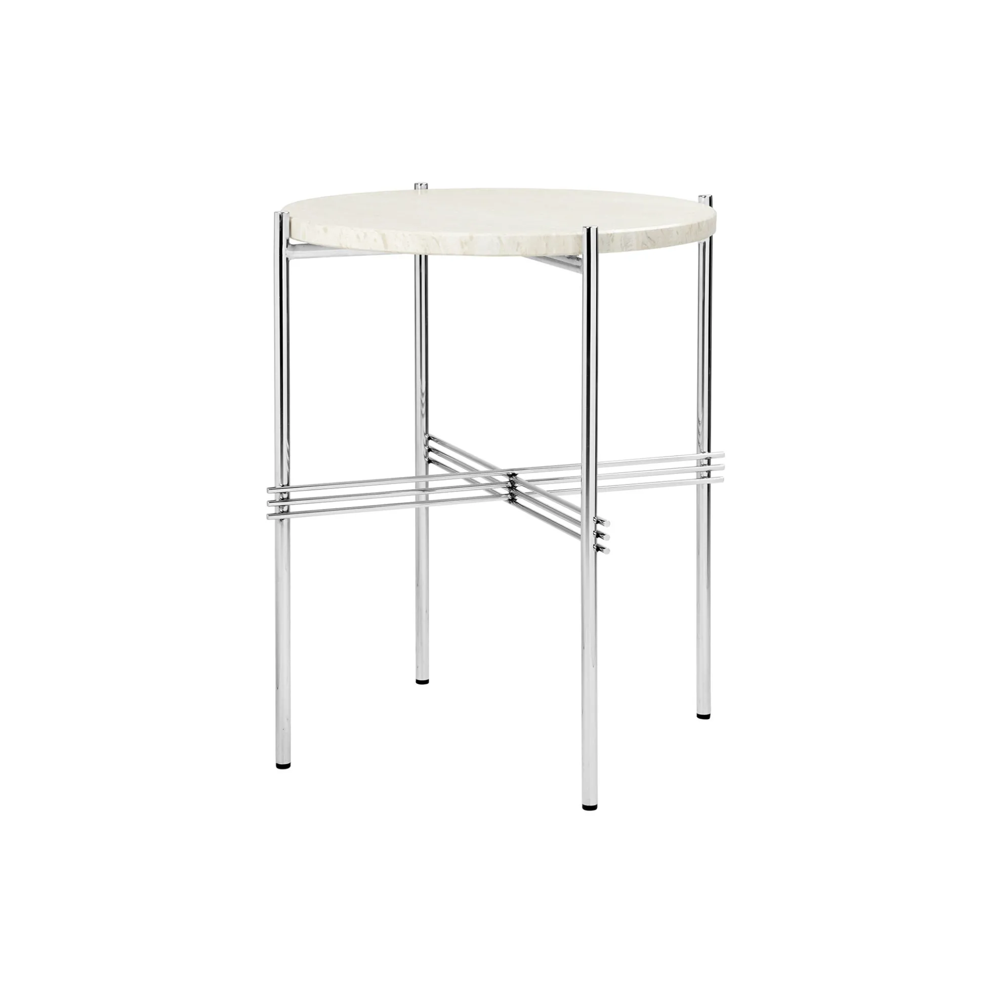 TS Side Table Round, neutral white travertine/steel