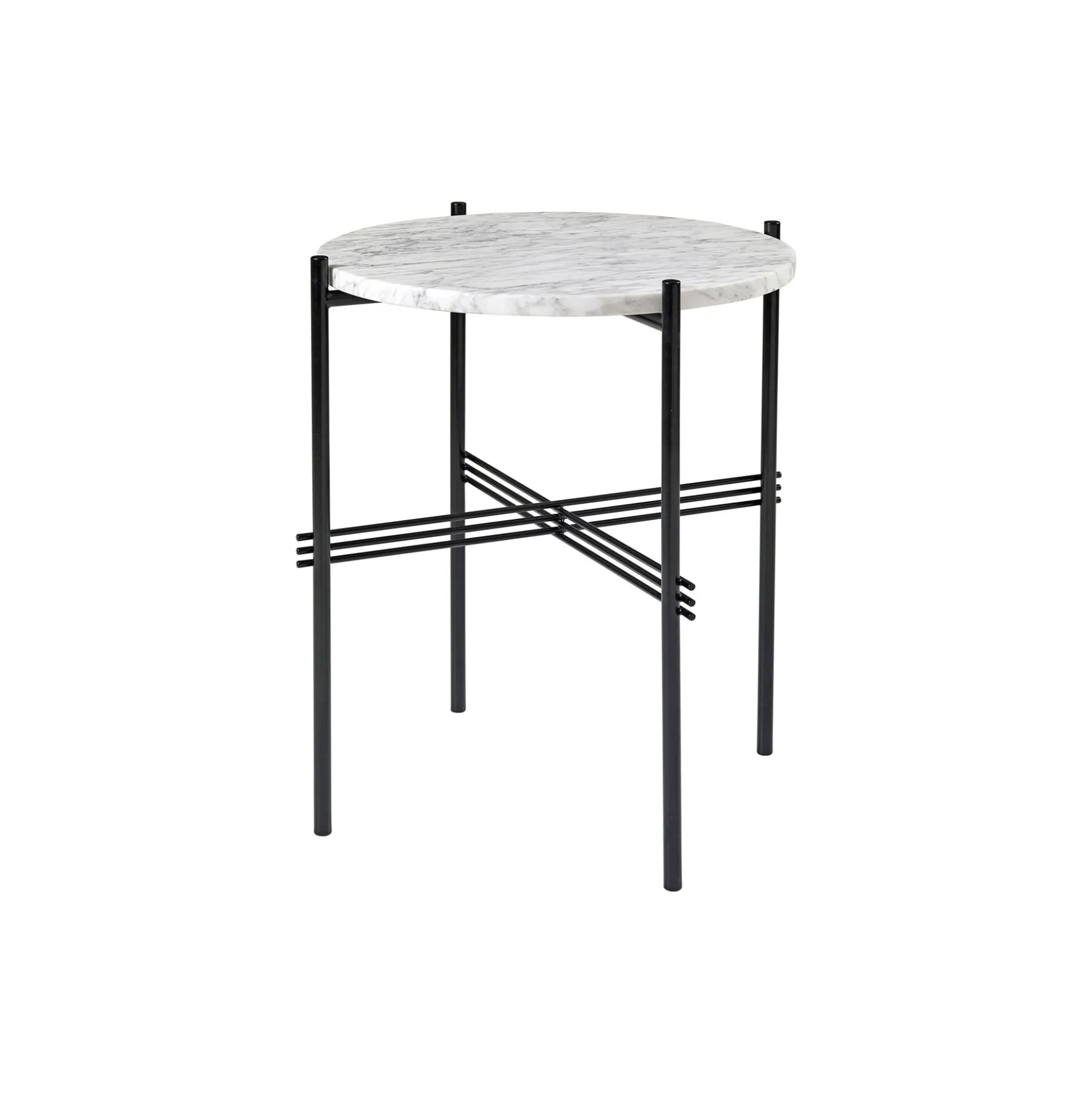 TS Side Table Round, white carrara marble/black