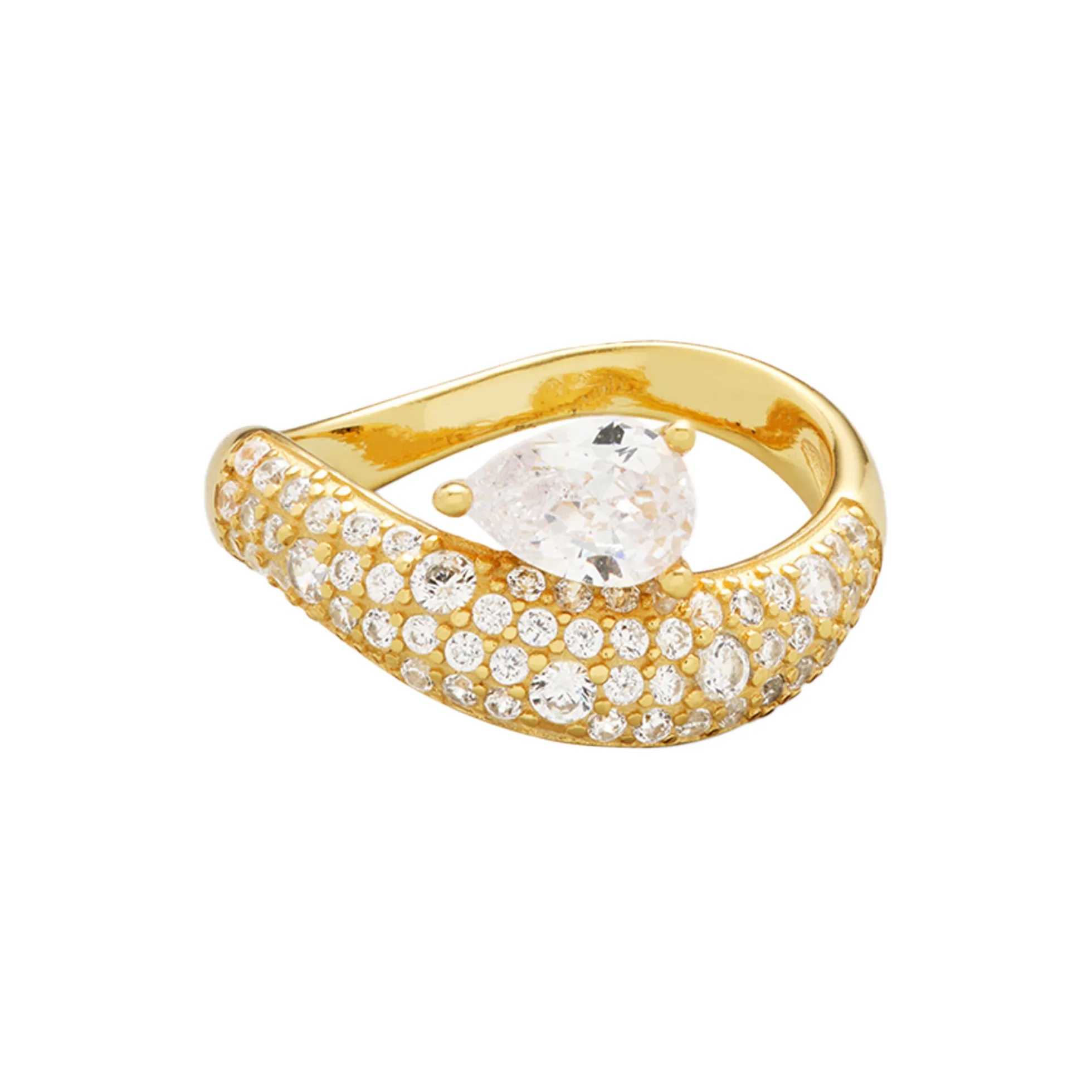Wave Pear Pave Ring
