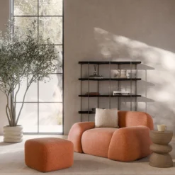 Wolke Ottoman, velvety woven terracotta