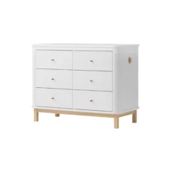 Wood kommode 6 skuffer, hvid/eg