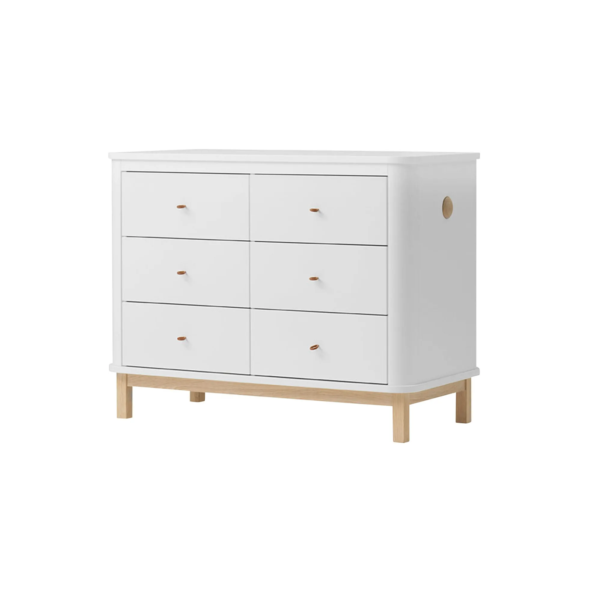 Wood kommode 6 skuffer, hvid/eg