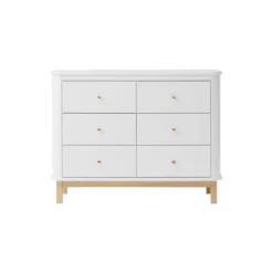 Wood kommode 6 skuffer, hvid/eg