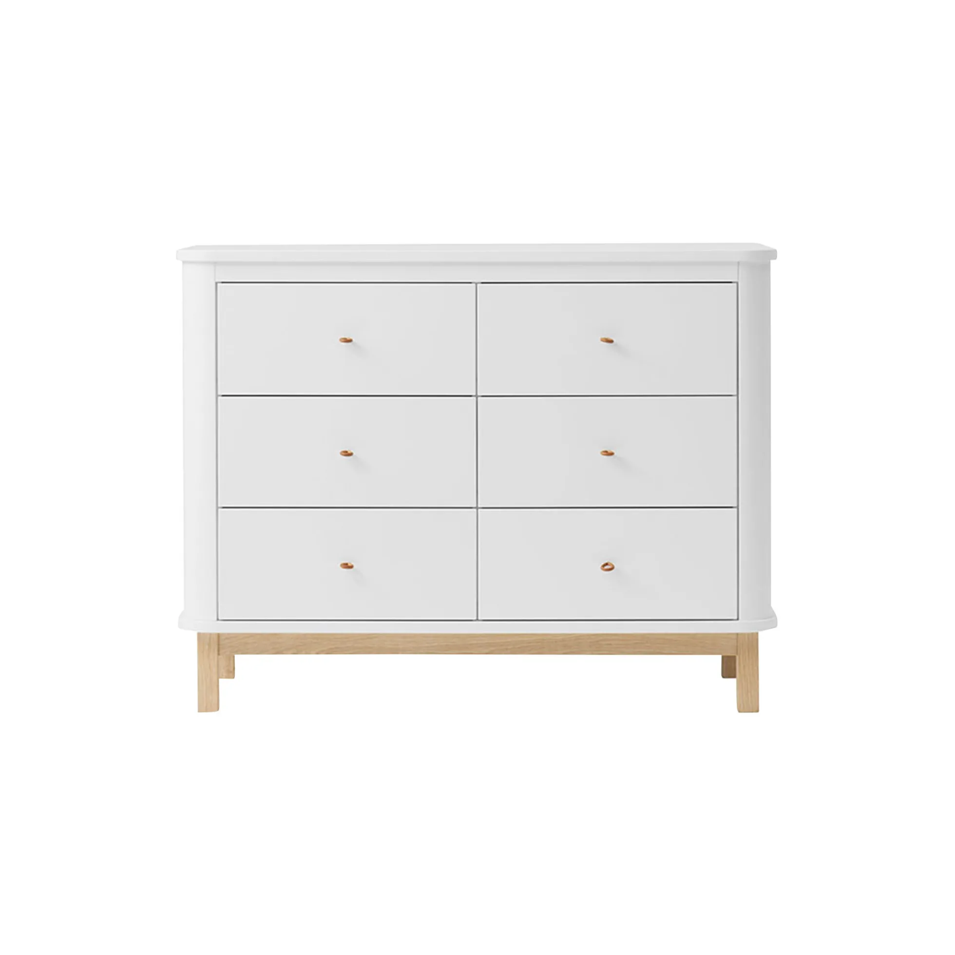 Wood kommode 6 skuffer, hvid/eg