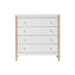 Wood kommode 4 skuffer, hvid/eg