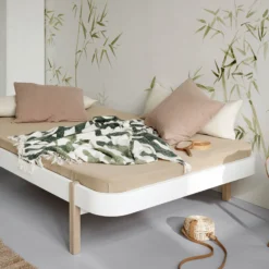 Wood lounger seng 120 cm, hvid/eg