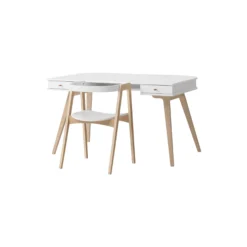 Wood skrivebord 66 cm & armstol sæt, hvid/eg