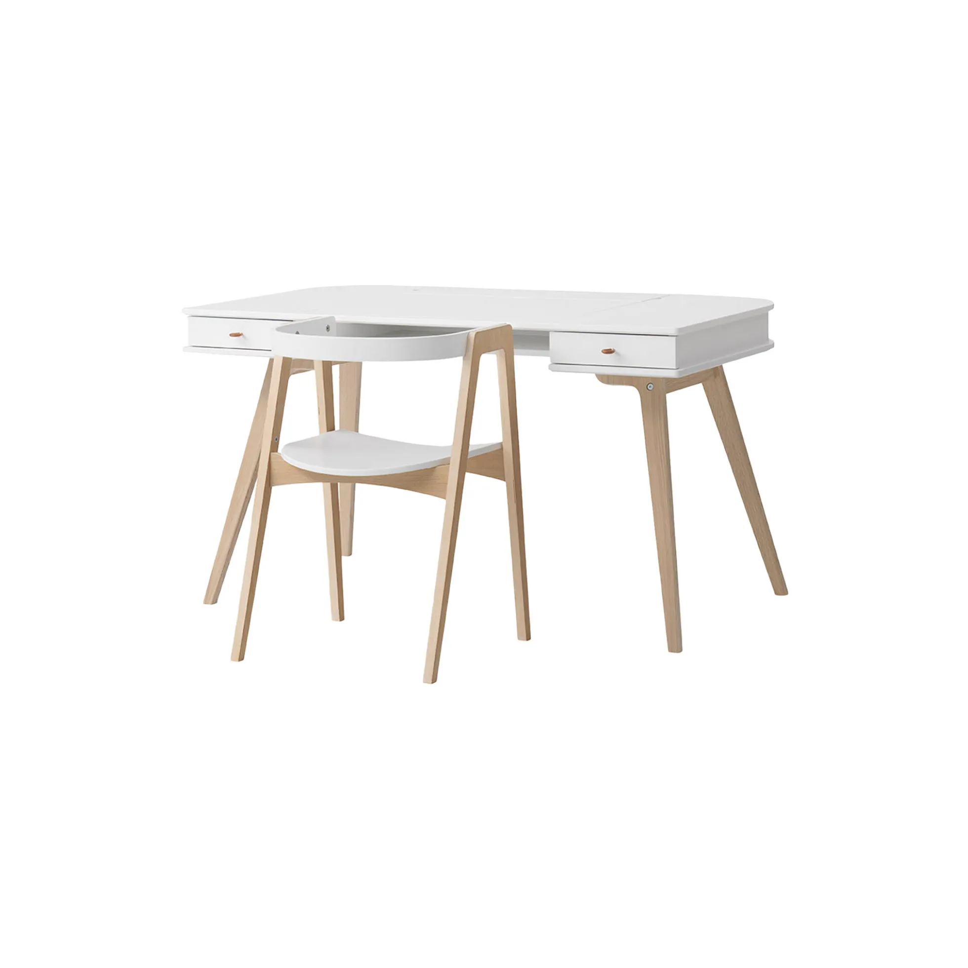 Wood skrivebord 66 cm & armstol sæt, hvid/eg