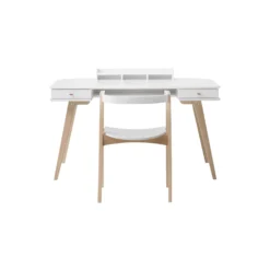 Wood skrivebord 66 cm & armstol sæt, hvid/eg