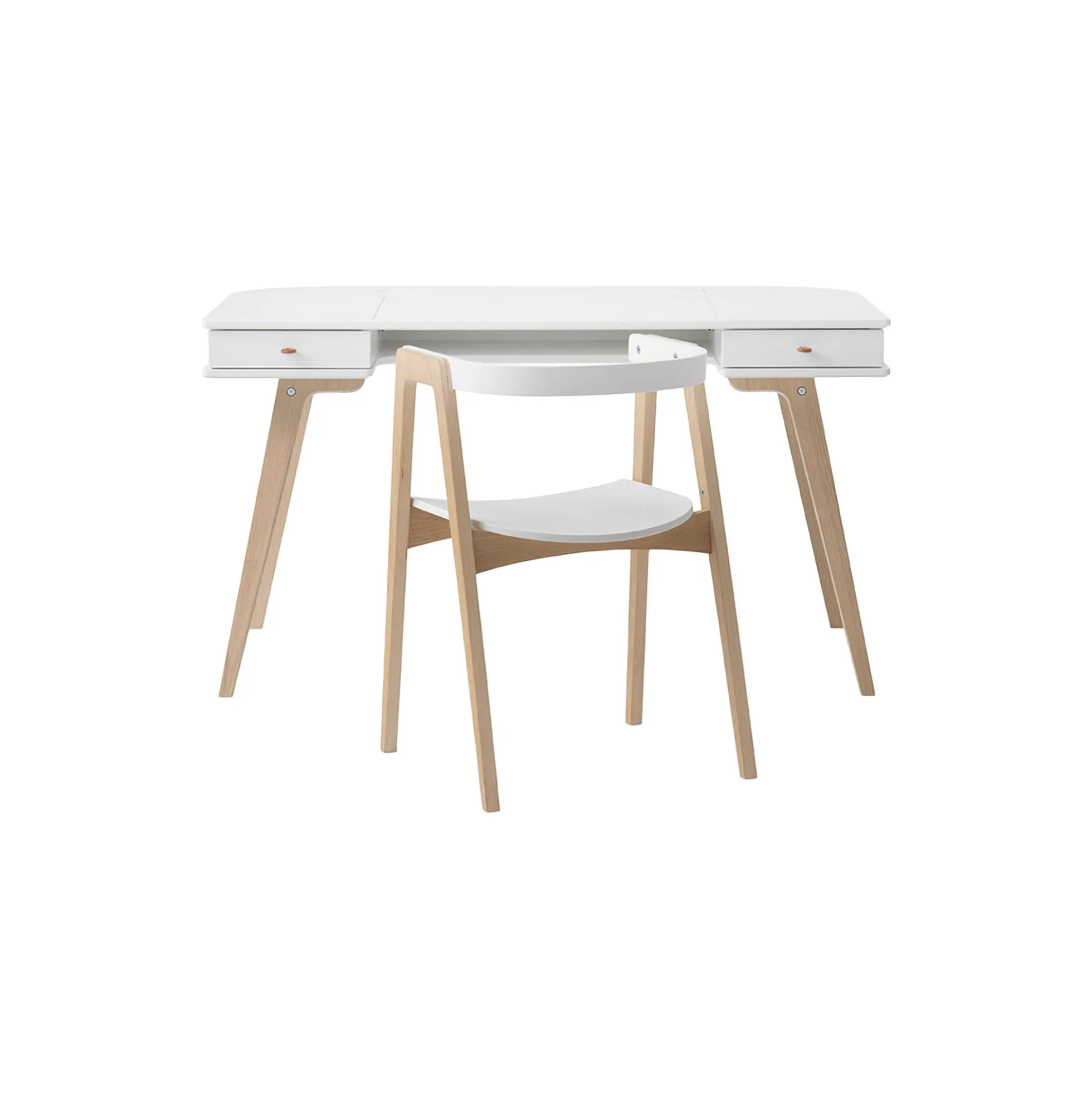Wood skrivebord 66 cm & armstol sæt, hvid/eg