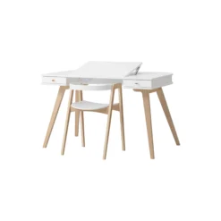 Wood skrivebord 72,6 cm & armstol sæt, hvid/eg