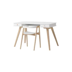 Wood skrivebord 72,6 cm & armstol sæt, hvid/eg