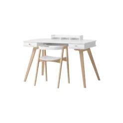 Wood skrivebord 72,6 cm & armstol sæt, hvid/eg