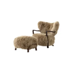 Wulff ATD2 Lounge Chair and ATD3 Pouf, Sheepskin honey/oiled walnut