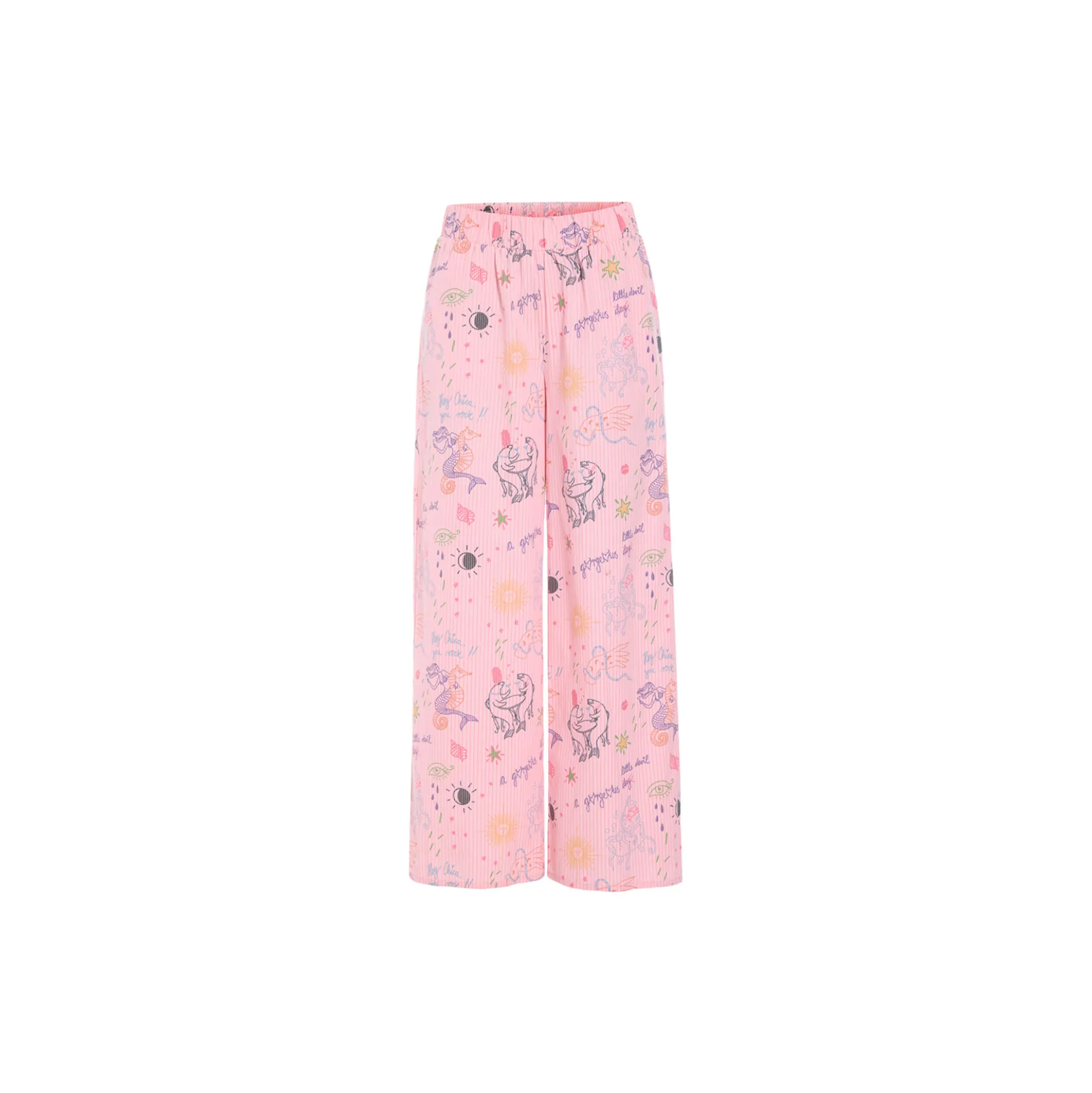 Zoe Trousers, pink sea creatures art print