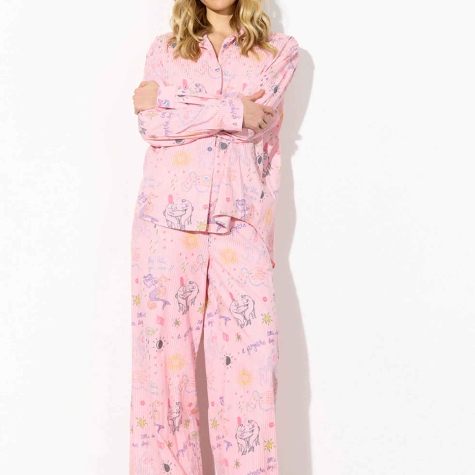 Zoe Trousers, pink sea creatures art print