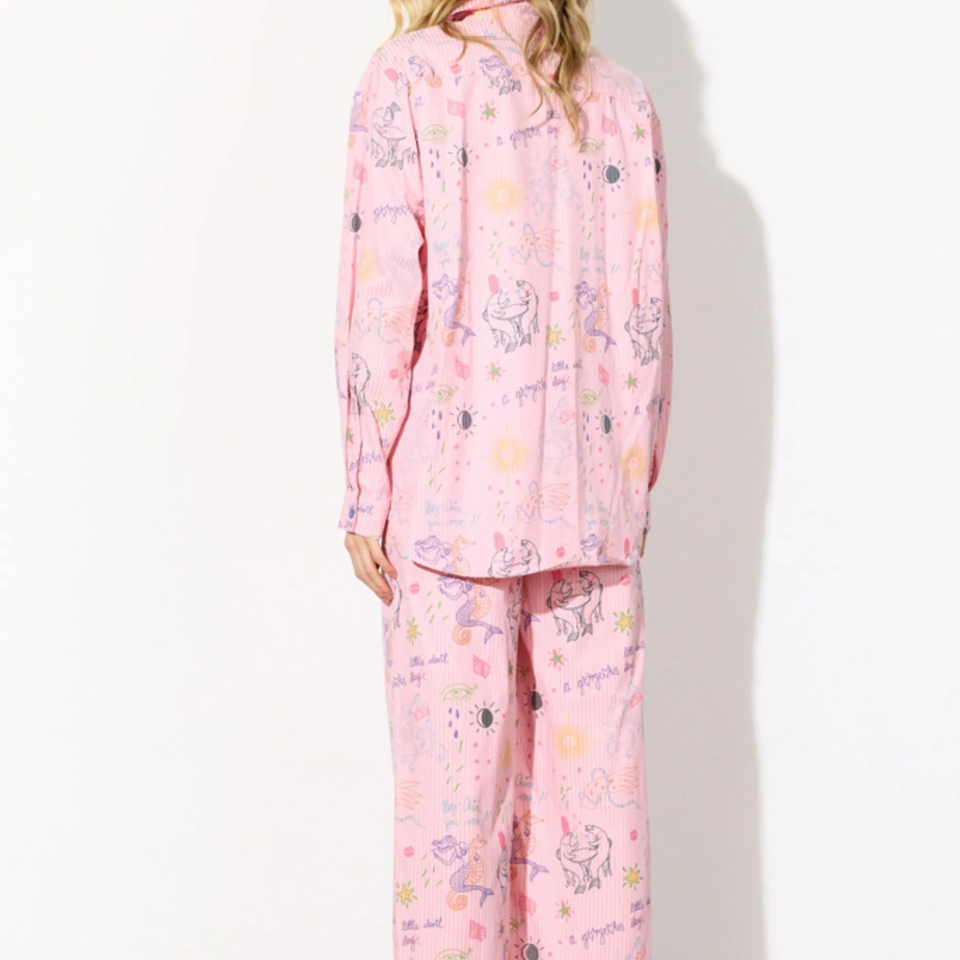 Zoe Trousers, pink sea creatures art print